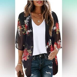 NWT Women's Floral Kimono Cardigan Loose Cover Up Tops Chiffon Blouse Size XL
